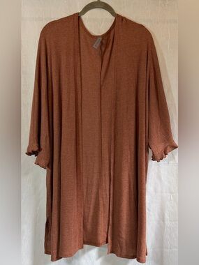 Honeyme Woman’s 3X  Ribbed Open-Front Cardigan - Rust
